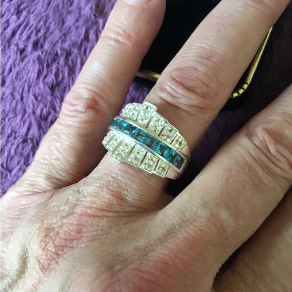 BRAND NEW BOLD Natural Diamond & Blue Sapphires Band Ring-7 - Picture 12 of 16